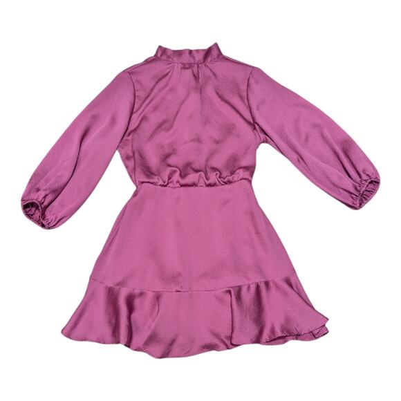 Vici Call Me Angel Dress Satin Pink Long Sleeve Tie Back Mock Neck Flirty Girly - Picture 2 of 5